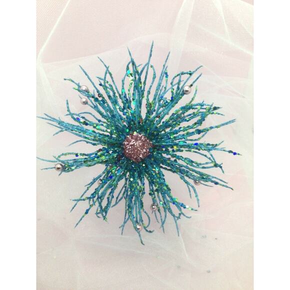 Spiny Christmas Ornament Burst of Turquoise Pink- Unique - Picture 1 of 3